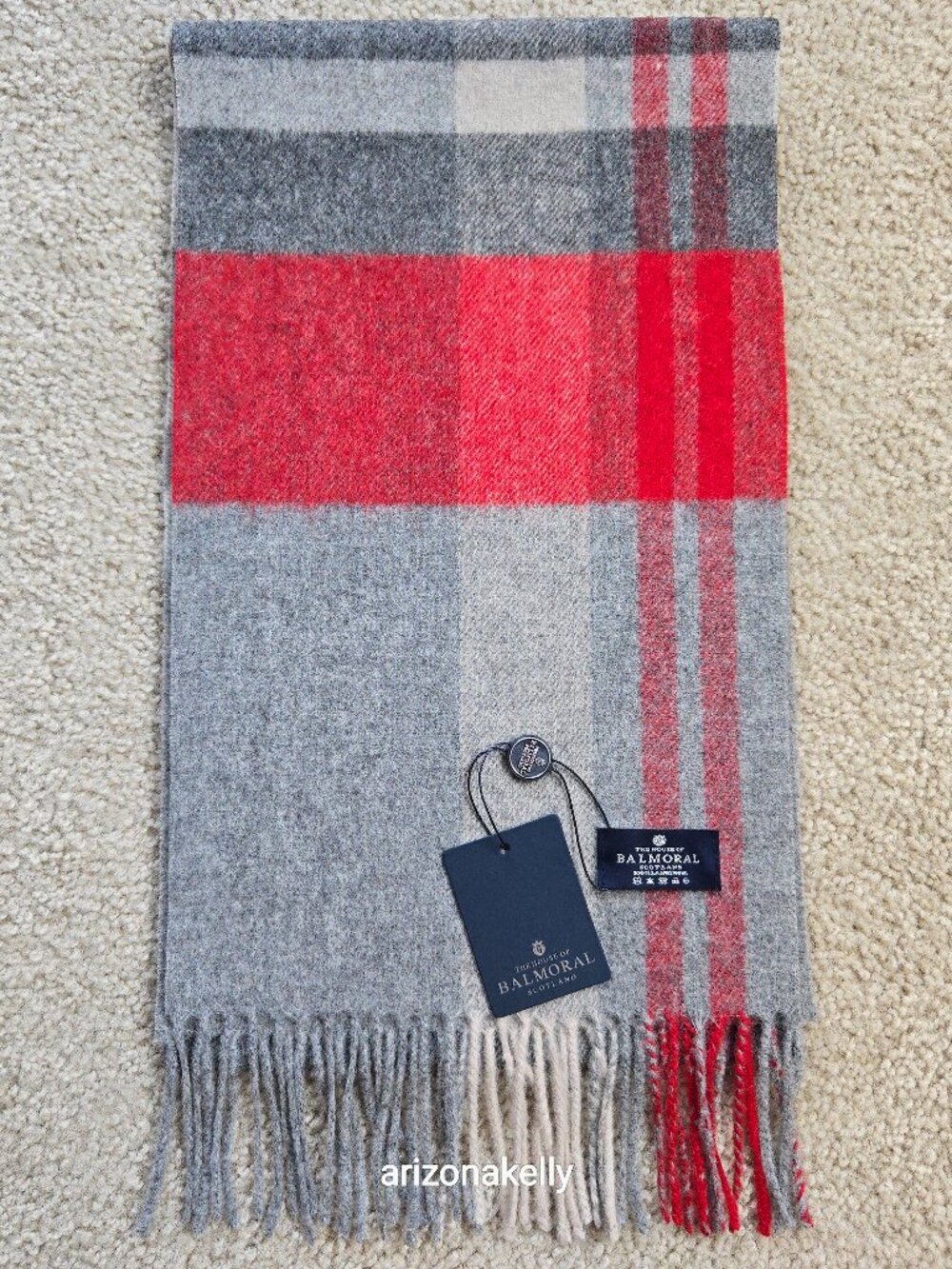 NWT Balmoral Lambswool Scarf Grey Check (Johnston) Scotland